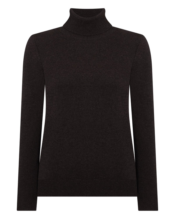 N.Peal Women's Luna Roll Neck Cashmere Jumper Chocolate Brown