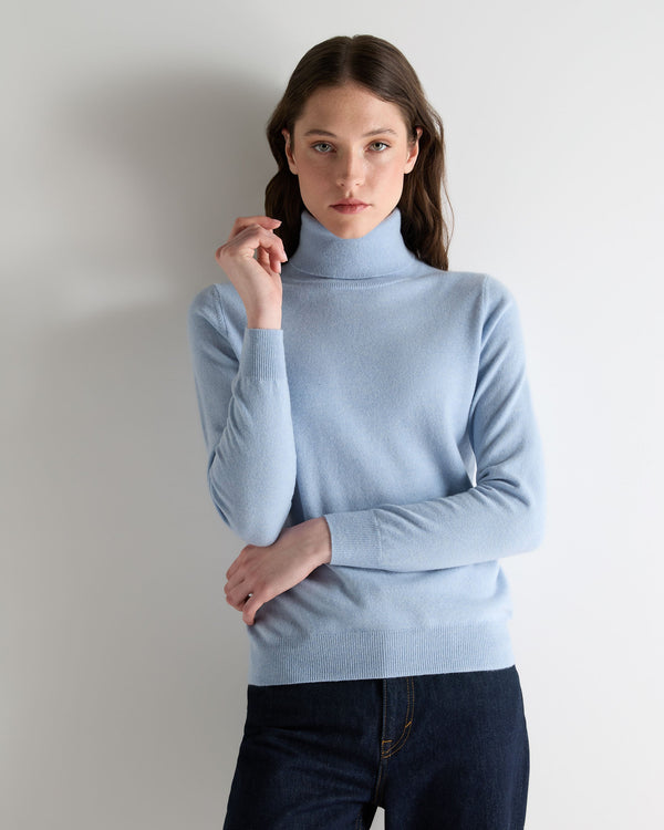 N.Peal Women's Luna Roll Neck Cashmere Jumper Sea Mist Blue