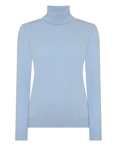 N.Peal Women's Luna Roll Neck Cashmere Jumper Sea Mist Blue
