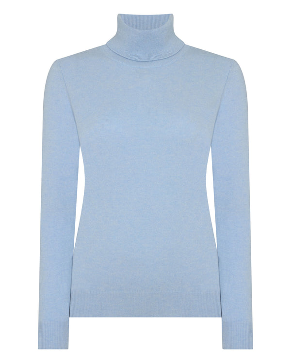 N.Peal Women's Luna Roll Neck Cashmere Jumper Sea Mist Blue