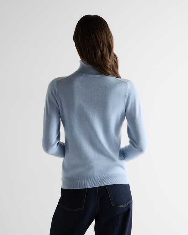 N.Peal Women's Luna Roll Neck Cashmere Jumper Sea Mist Blue