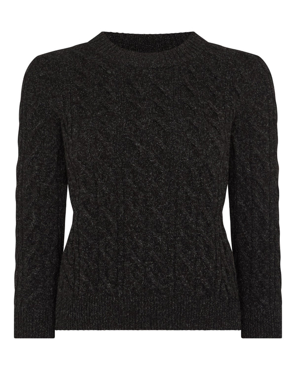 N.Peal Women's Emilia Cable Round Neck Cashmere Jumper Charcoal Grey Melange