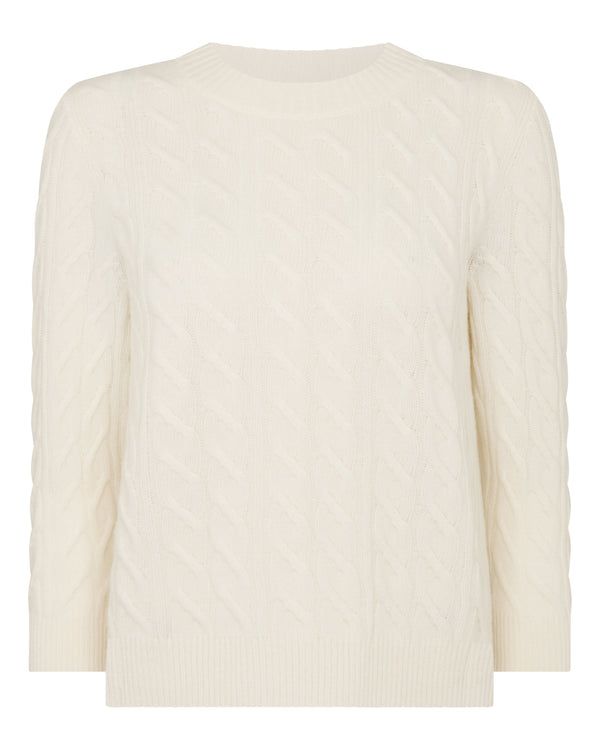 N.Peal Women's Emilia Cable Round Neck Cashmere Sweater New Ivory White