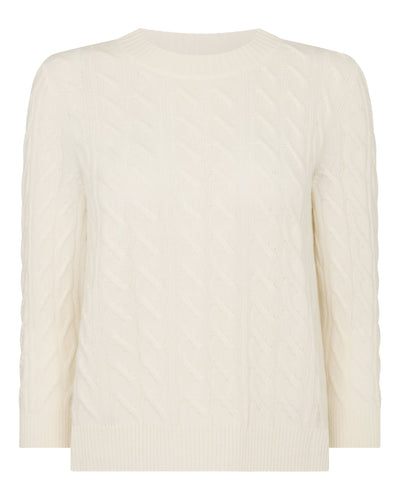 N.Peal Women's Round Neck Cable Cashmere Jumper New Ivory White