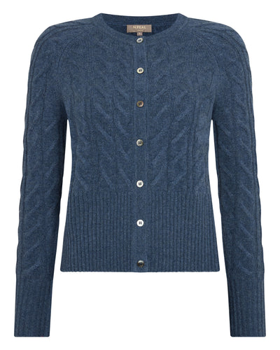 N.Peal Women's Myla Cable Cashmere Cardigan Light Denim Blue