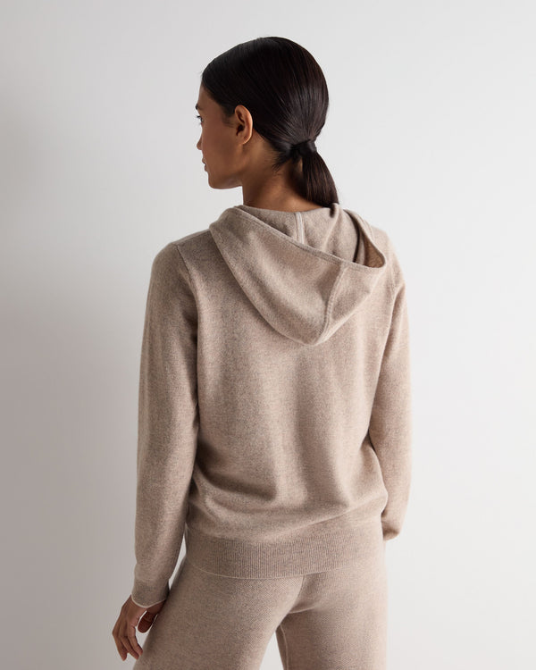 N.Peal Women's Ada Cashmere Hoodie Oatmeal Brown