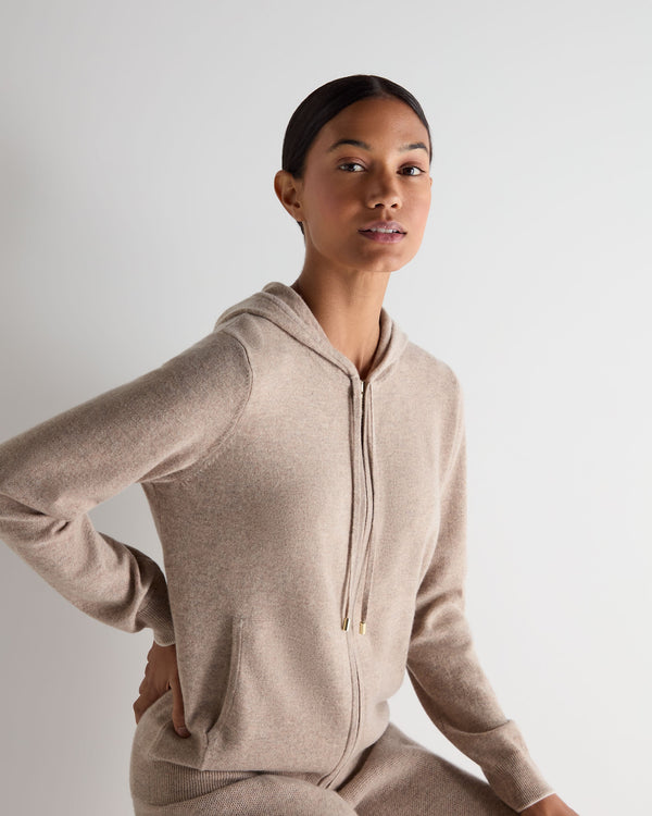 N.Peal Women's Ada Cashmere Hoodie Oatmeal Brown