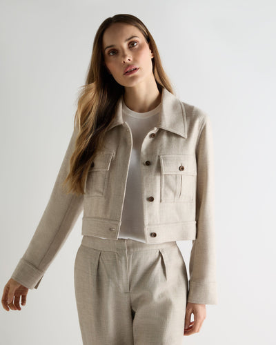 N.Peal Women's Woven Cashmere Cropped Jacket Beige Brown