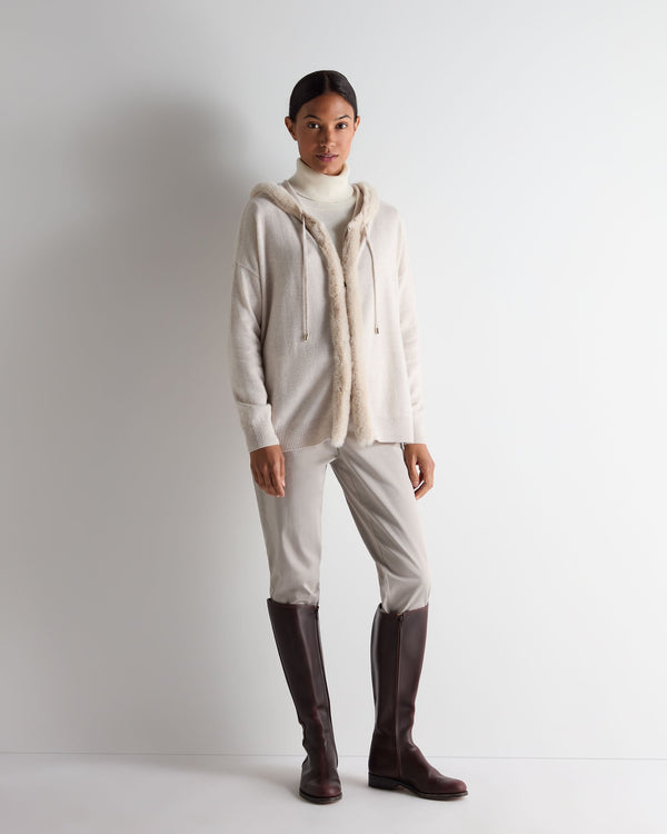 N.Peal Women's Alicia Fur Trim Cashmere Hoodie Frost White