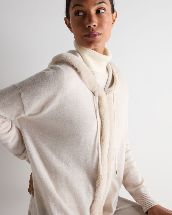 N.Peal Women's Alicia Fur Trim Cashmere Hoodie Frost White