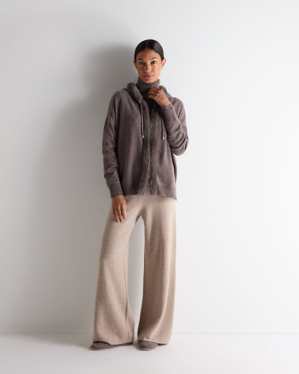 N.Peal Women's Alicia Fur Trim Cashmere Hoodie Otter Brown