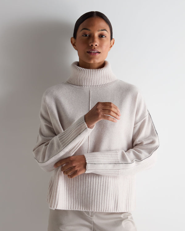 N.Peal Women's Mollie Metal Roll Neck Cashmere Jumper Frost White
