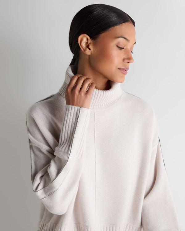 N.Peal Women's Mollie Metal Roll Neck Cashmere Jumper Frost White