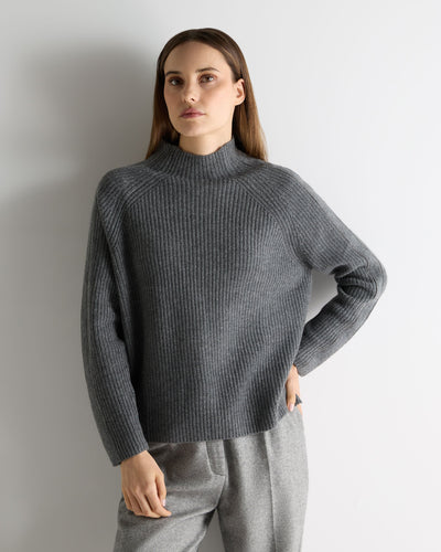 N.Peal Women's Metal Funnel Neck Cashmere Jumper Elephant Grey