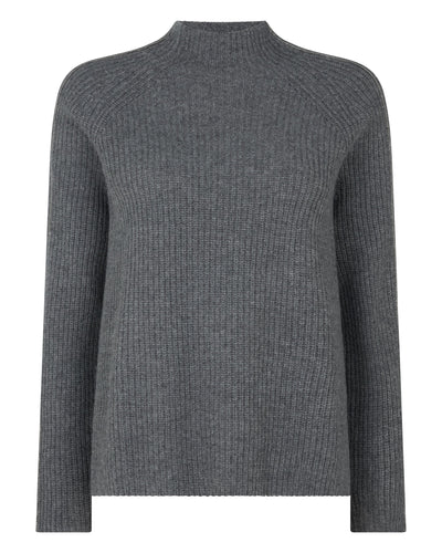 N.Peal Women's Metal Funnel Neck Cashmere Jumper Elephant Grey