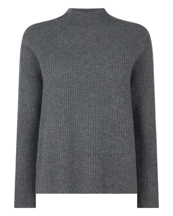 N.Peal Women's Metal Funnel Neck Cashmere Jumper Elephant Grey