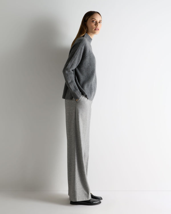 N.Peal Women's Metal Funnel Neck Cashmere Jumper Elephant Grey