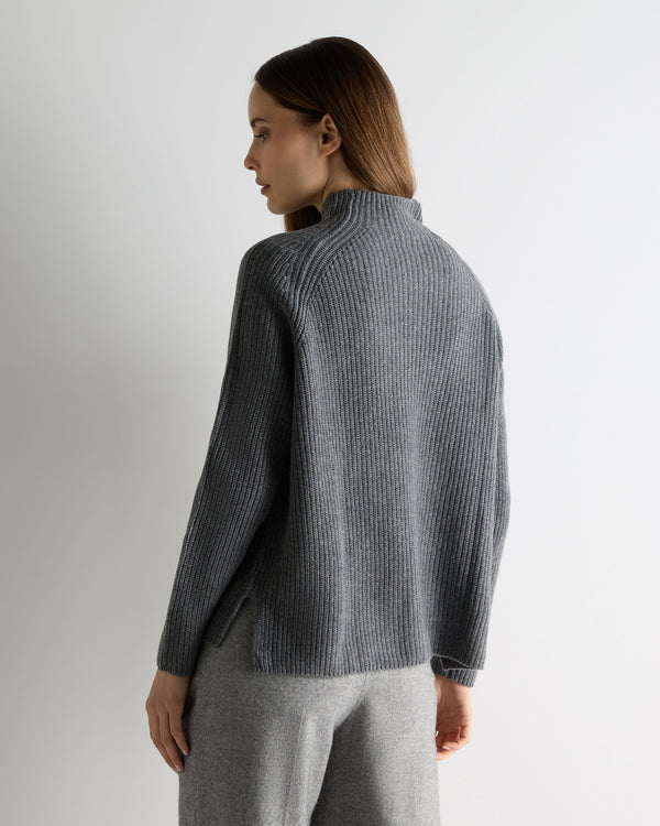 N.Peal Women's Metal Funnel Neck Cashmere Jumper Elephant Grey