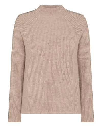 N.Peal Women's Metal Funnel Neck Cashmere Jumper Oatmeal Brown