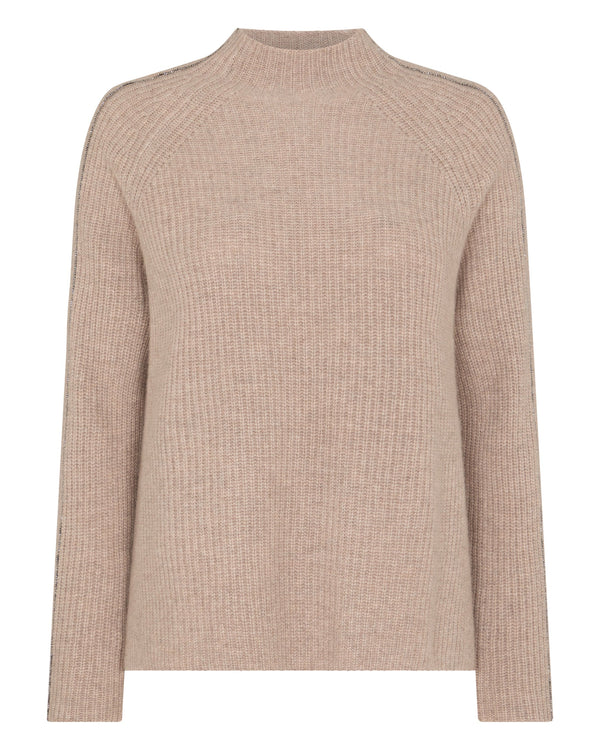 N.Peal Women's Metal Funnel Neck Cashmere Jumper Oatmeal Brown