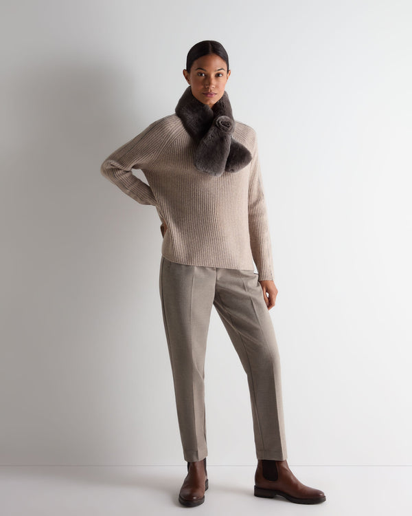 N.Peal Women's Metal Funnel Neck Cashmere Jumper Oatmeal Brown