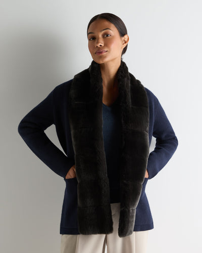 N.Peal Women's Ruby Herringbone Fur Cardigan Navy Blue