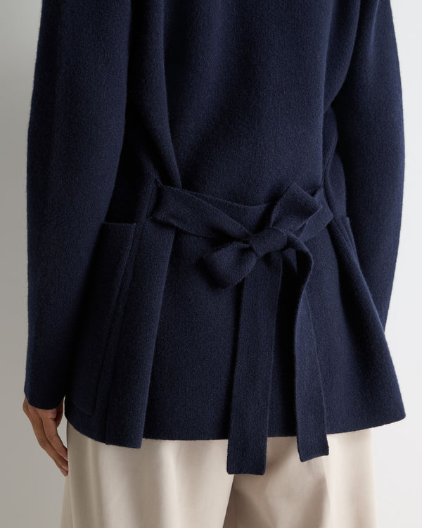 N.Peal Women's Ruby Herringbone Fur Cardigan Navy Blue