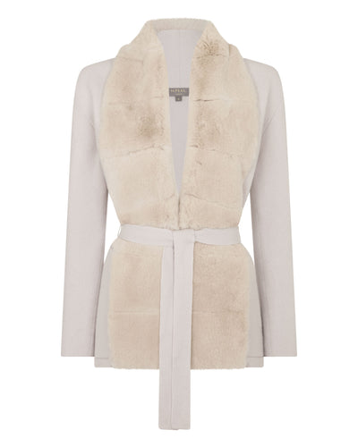 N.Peal Women's Ruby Herringbone Fur Cardigan Snow Grey