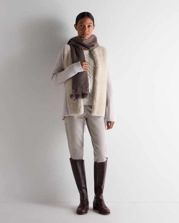 N.Peal Women's Ruby Herringbone Fur Cardigan Snow Grey