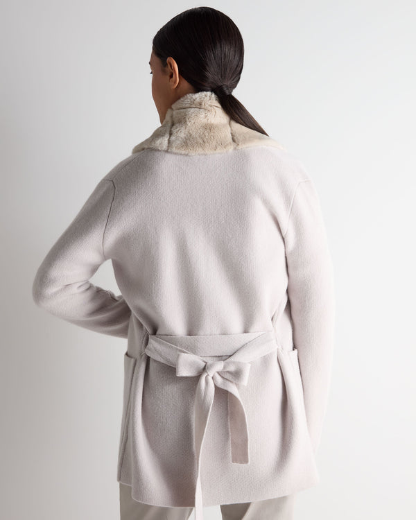 N.Peal Women's Ruby Herringbone Fur Cardigan Snow Grey