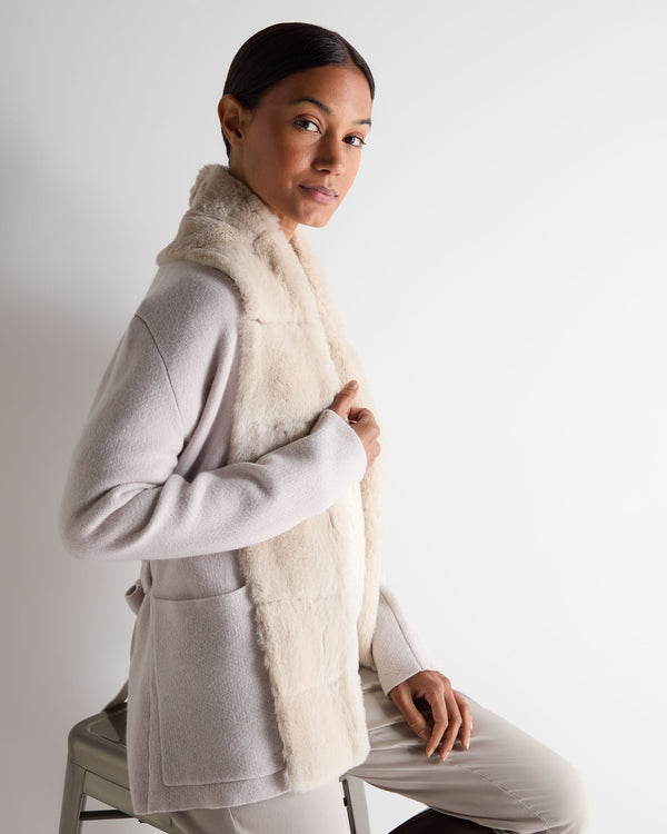 N.Peal Women's Ruby Herringbone Fur Cardigan Snow Grey