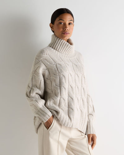 N.Peal Women's Hana Chunky Cable Roll Neck Cashmere Jumper Ash Grey Marl
