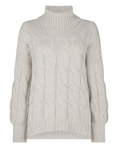 N.Peal Women's Hana Chunky Cable Roll Neck Cashmere Jumper Ash Grey Marl