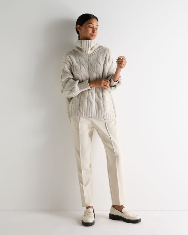 N.Peal Women's Hana Chunky Cable Roll Neck Cashmere Jumper Ash Grey Marl