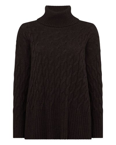 N.Peal Women's Emmie Relaxed Cable Roll Neck Cashmere Jumper Chocolate Brown