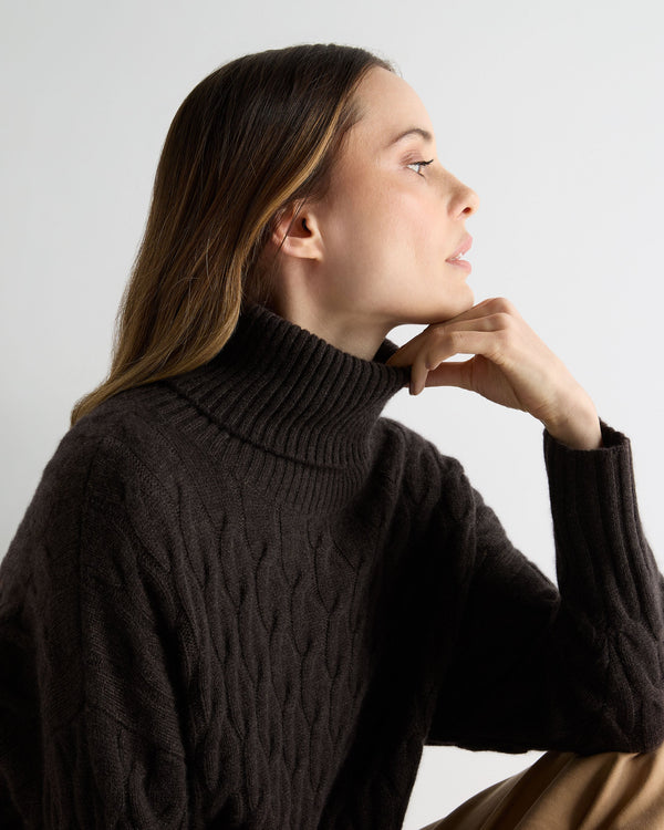 N Peal Cable Roll Neck Women's Relaxed Cable Roll Neck Cashmere