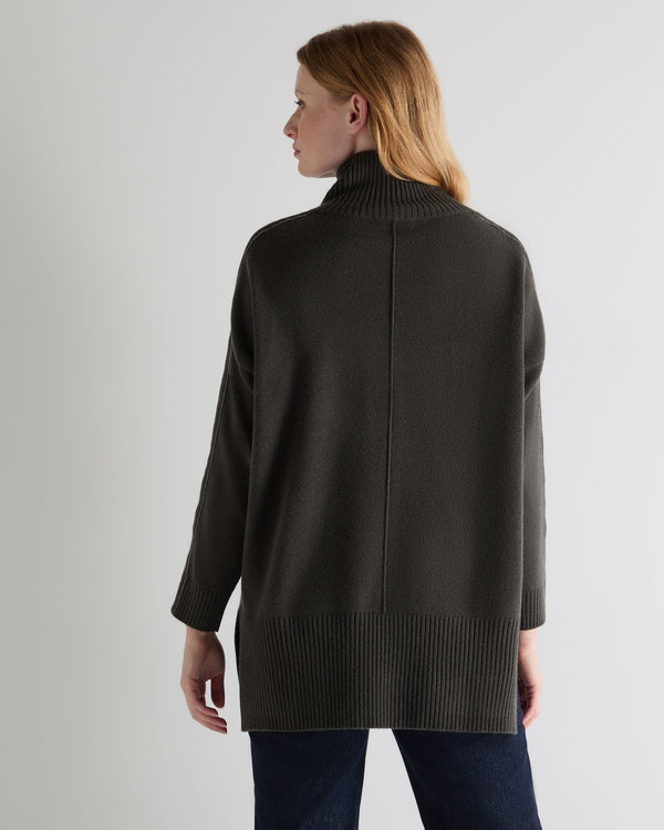 N.Peal Women's Mock Neck Long Cashmere Jumper Arabica Khaki Green