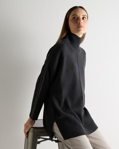 N.Peal Women's Mock Neck Long Cashmere Jumper Deep Charcoal Grey