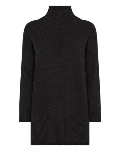 N.Peal Women's Mock Neck Long Cashmere Jumper Deep Charcoal Grey