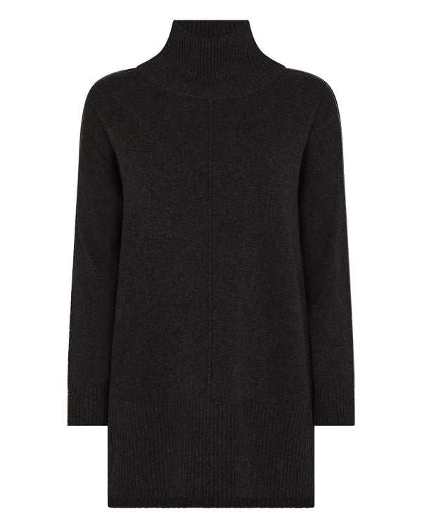N.Peal Women's Mock Neck Long Cashmere Jumper Deep Charcoal Grey