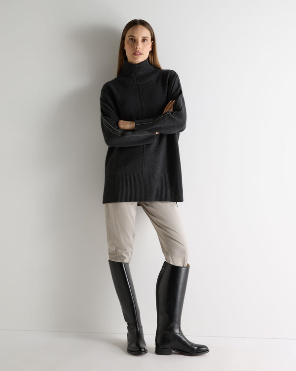 N.Peal Women's Mock Neck Long Cashmere Jumper Deep Charcoal Grey