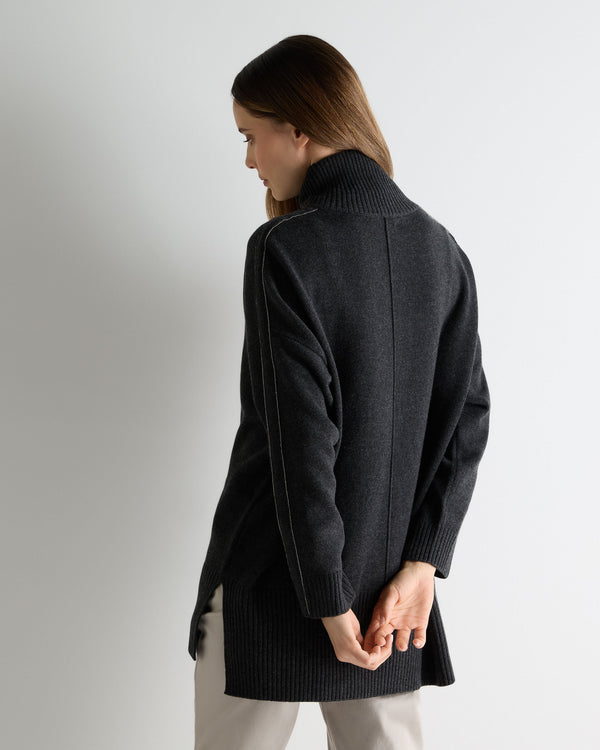 N.Peal Women's Mock Neck Long Cashmere Jumper Deep Charcoal Grey