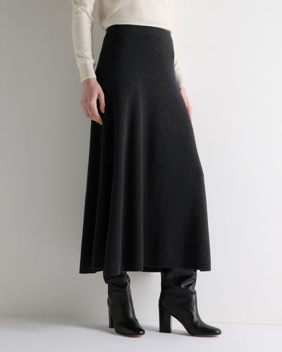 N.Peal Women's Long Rib Cashmere Skirt Deep Charcoal Grey