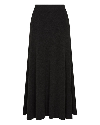 N.Peal Women's Long Rib Cashmere Skirt Deep Charcoal Grey