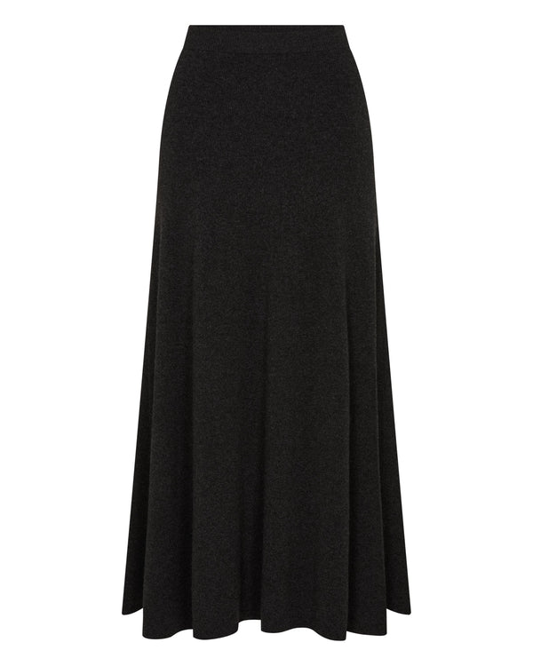 N.Peal Women's Long Rib Cashmere Skirt Deep Charcoal Grey