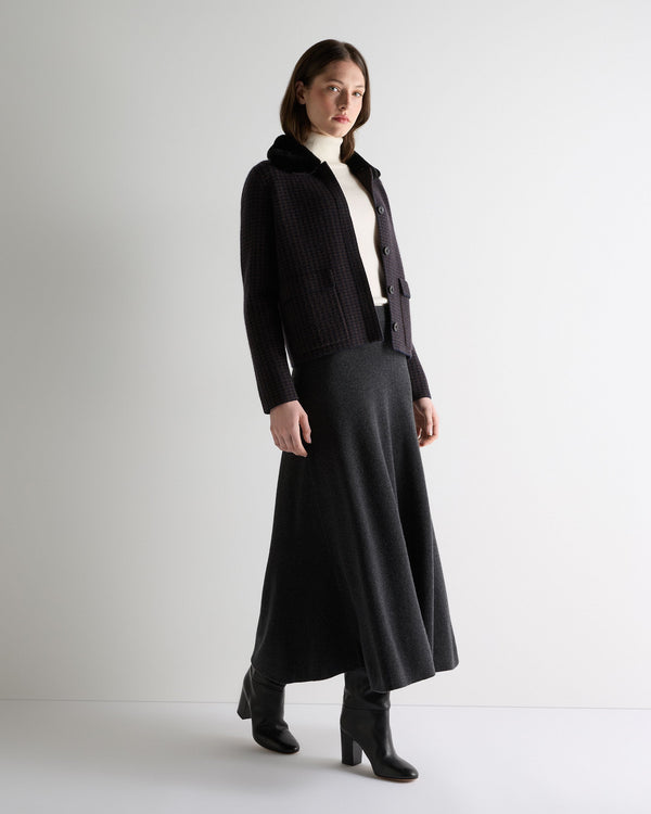 N.Peal Women's Long Rib Cashmere Skirt Deep Charcoal Grey