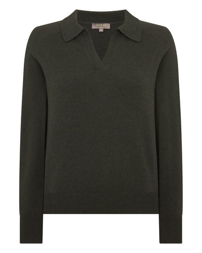 N.Peal Women's Harriet Cashmere Polo Shirt Arabica Khaki Green