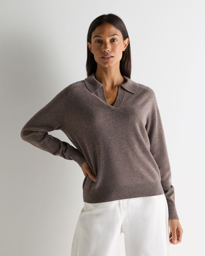 N.Peal Women's Harriet Cashmere Polo Shirt Otter Brown