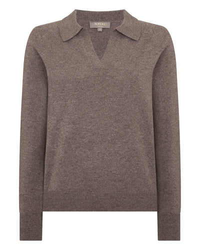 N.Peal Women's Harriet Cashmere Polo Shirt Otter Brown