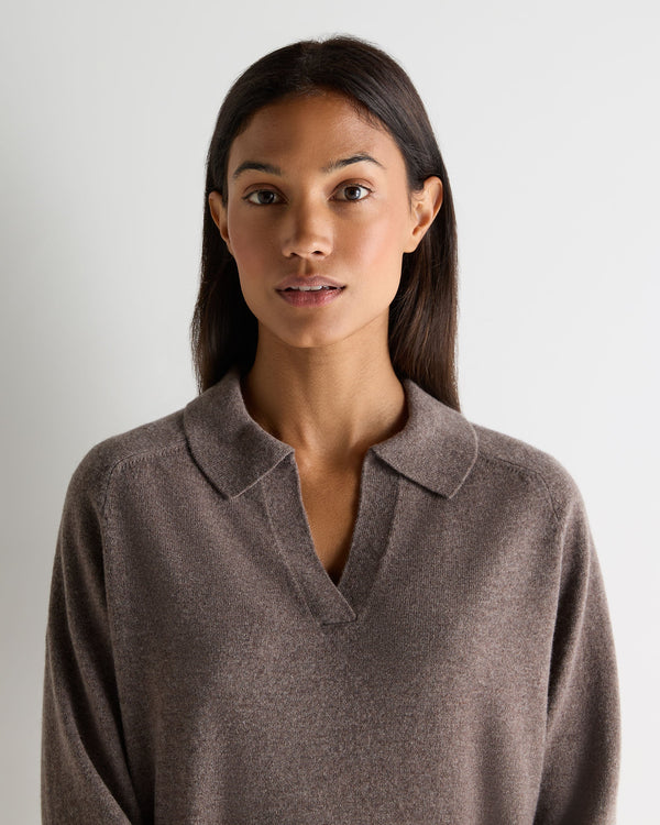 N.Peal Women's Harriet Cashmere Polo Shirt Otter Brown